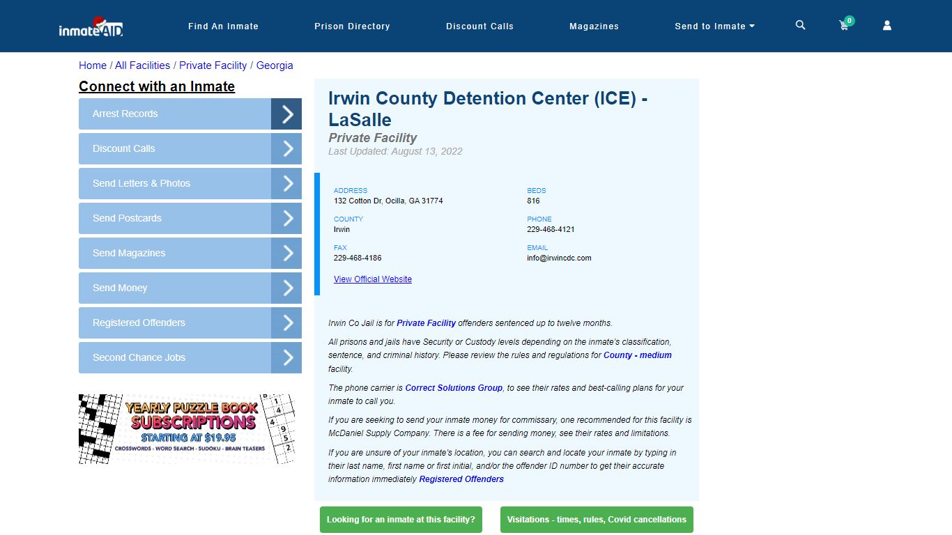 Irwin County Detention Center (ICE) - LaSalle - Inmate Search - Ocilla, GA